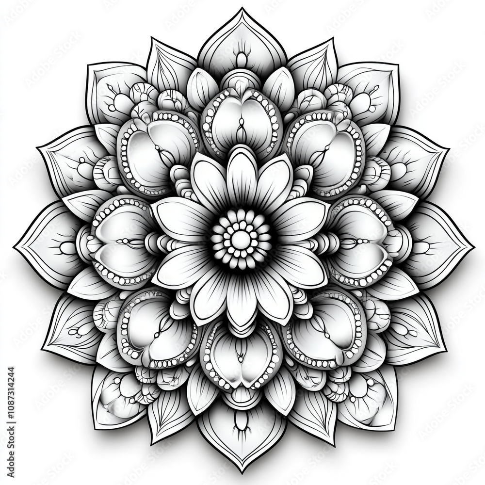 Poster mandala fractal design element with flower pattern isolated on white background