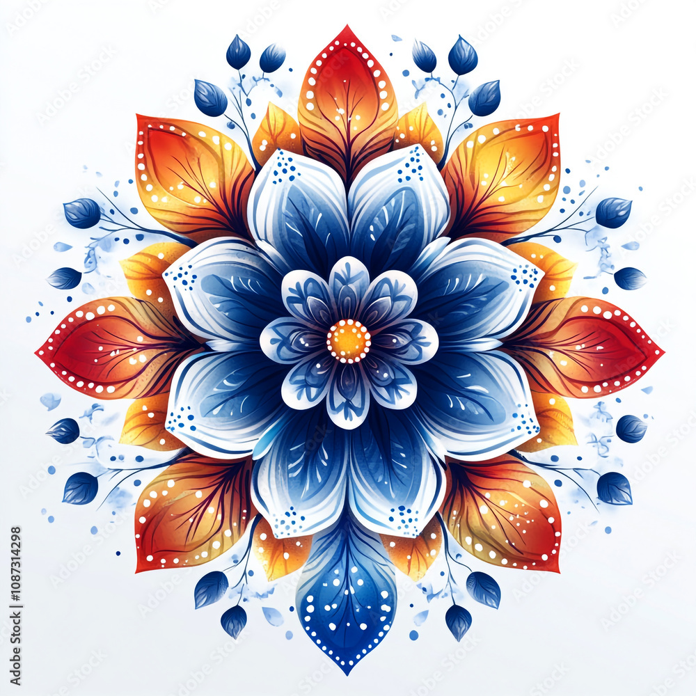 Fototapete mandala fractal design element with flower pattern isolated on white background