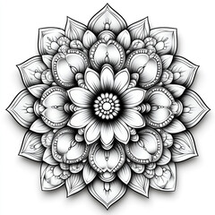 Mandala fractal design element with flower pattern isolated on white background