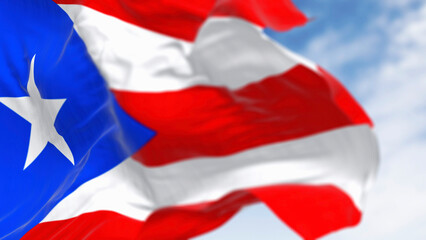 Close-up of Puerto Rico national flag waving in the wind