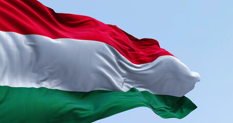 Close-up of Hungary national flag waving