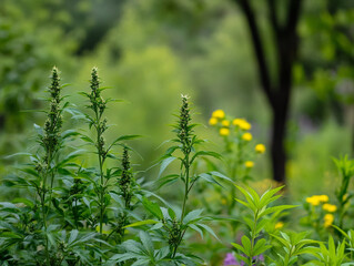 Lush Cannabis Garden: Harmony of Nature's Growth and Human Cultivation in Tranquil Sanctuary