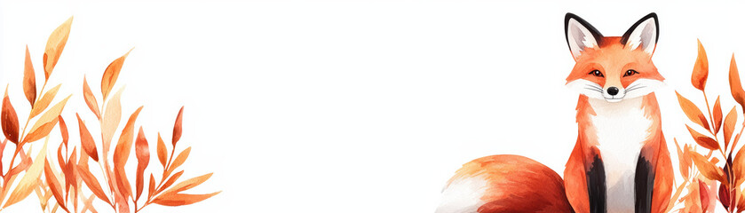 Obraz premium A vibrant, hand-painted fox stands among autumn foliage, showcasing rich orange hues and expressive features, perfect for nature-themed designs.