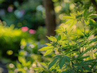 Lush Cannabis Garden: Harmony of Nature's Growth and Human Cultivation in Tranquil Sanctuary