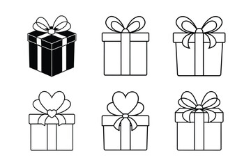 Gift Box Icon Vector Set - Elegant and Festive Present Designs with Ribbons, Minimalist Holiday Art
