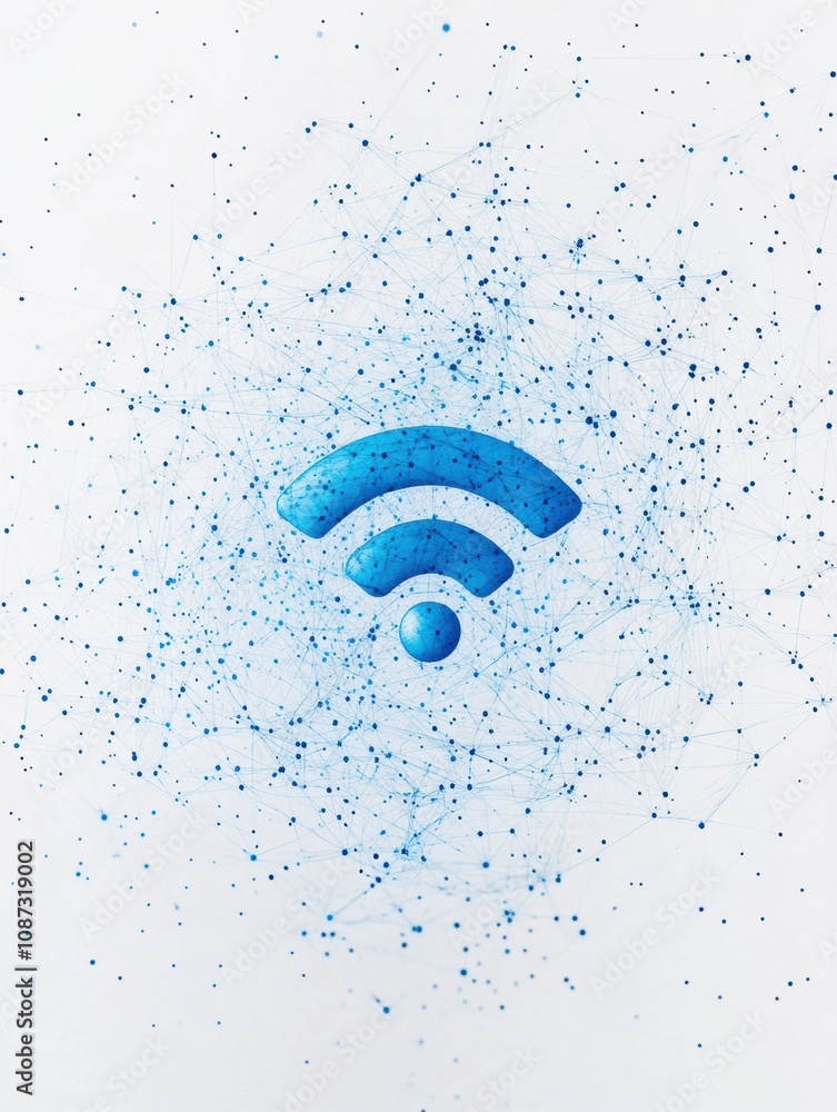 Aufkleber A blue Wi-Fi icon stands out against a network of dots, symbolizing digital connectivity in a contemporary environment. Generative AI