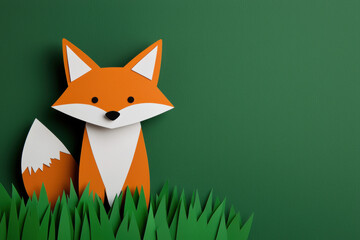 A playful paper-cut fox sitting among vibrant greenery, showcasing whimsical art that adds charm and color to any creative project.