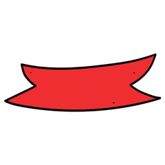 Hand drawn cartoon empty red ribbon banner on white background.