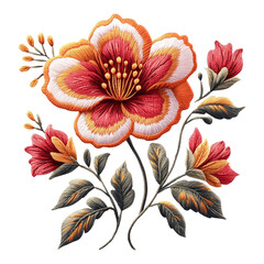 Obraz premium Colorful Floral Embroidery Design with Blossoms and Leaves