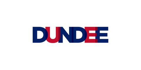 Dundee city in the United Kingdom design features a geometric style illustration with bold typography in a modern font on white background.