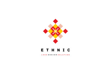 Ethnic logo design solution with cross stitch ornament