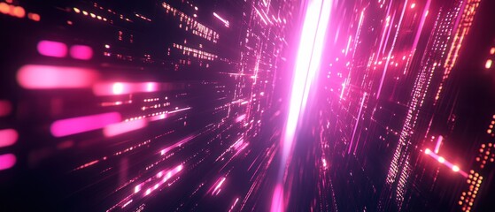 Obraz premium A vibrant, abstract representation of digital data flow with glowing lines and particles.