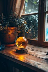 Mystical Crystal Ball on Wooden Table