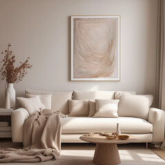 Beige Sofa Abstract Art Neutral Living Room Interior