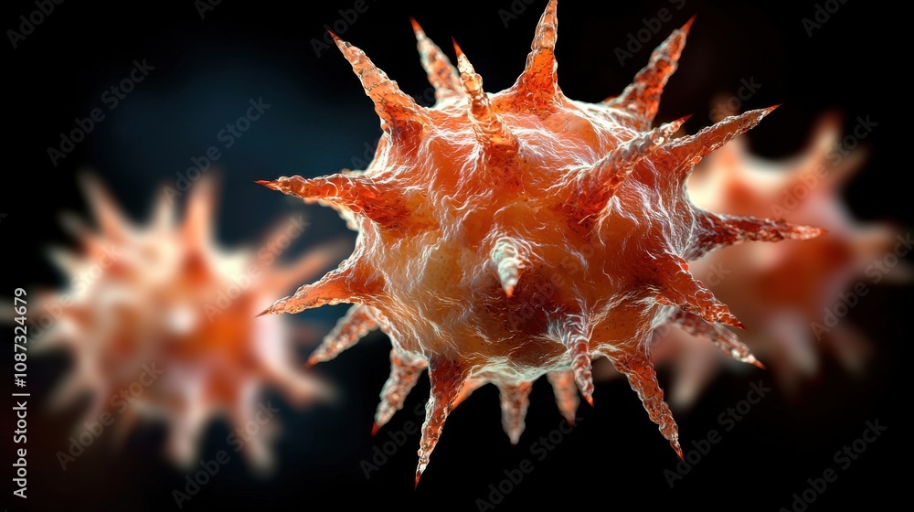 Poster intricate virus particles with distinctive spikes