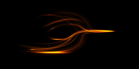 Gold curved light line, rope, tape. Smooth festive gold line png with light effects. Light golden Twirl png. Garland light gold.