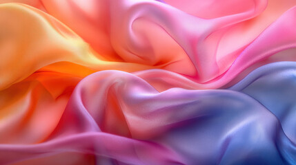 Fototapeta premium A vibrant swirl of silk fabric showcasing a gradient of soft pastel colors, creating an ethereal and dreamy composition perfect for backgrounds.