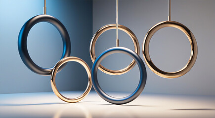 3D Metallic Rings with Gradient Lighting - AI-Generated Image
