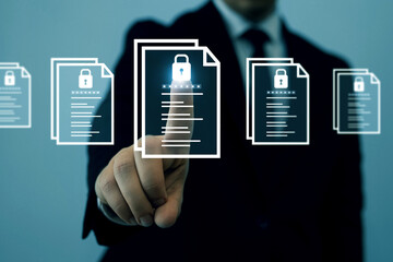 Protecting herself from cyber attacks. Documents confidentiality,cyber security protection concept....
