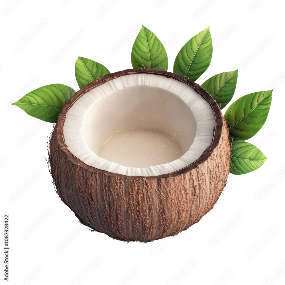 Poster 3d fresh coconut shell isolated transparent background