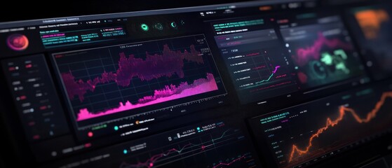 Fototapeta premium A digital dashboard displaying financial or data analytics graphs and metrics.