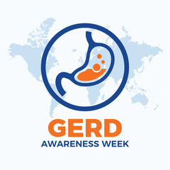 GERD Awareness Week poster vector illustration. Acid stomach icon vector. Heartburn design element. Gastroesophageal reflux disease symbol. Template for background, banner, card. November each year