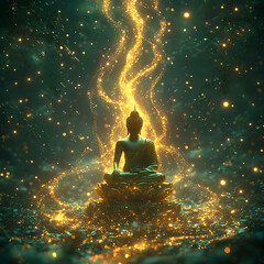 Serene Buddha Surrounded by Glowing Energy