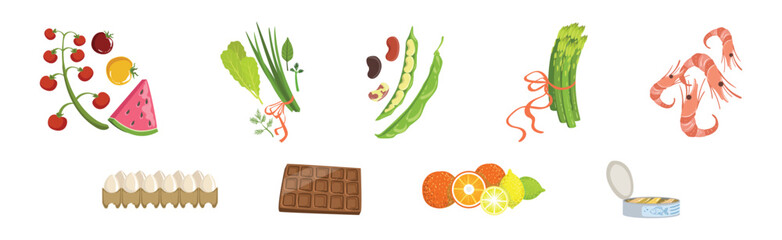 Naklejka premium Different Food and Healthy Product Object Vector Set