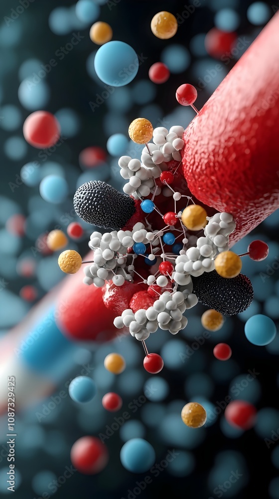 Poster detailed cross section diagram of the insulin molecule structure revealing its internal components a