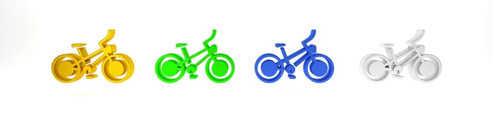 Colorful Bicycle icon isolated on white background. Bike race. Extreme sport. Sport equipment. Minimalism concept. 3D render illustration