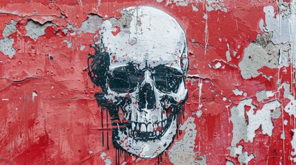 Graffiti Skull on Red Wall