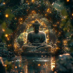 Serene Buddha Surrounded by Nature and Light