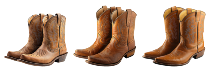 Stylish Western Boots Collection on Transparent Background