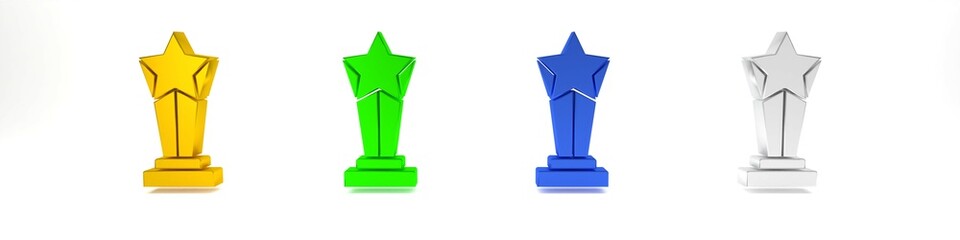 Colorful Award cup icon isolated on white background. Winner trophy symbol. Championship or competition trophy. Sports achievement sign. Minimalism concept. 3D render illustration