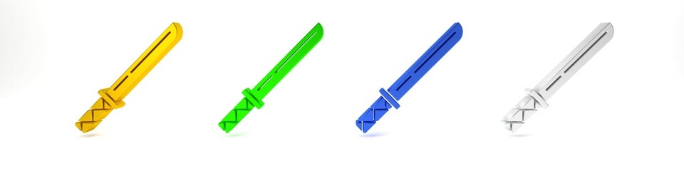 Colorful Traditional Japanese katana icon isolated on white background. Japanese sword. Minimalism concept. 3D render illustration