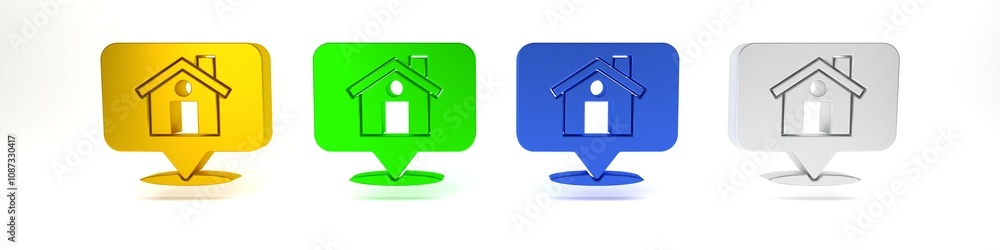 Poster colorful map pointer with house icon isolated on white background. home location marker symbol. mini