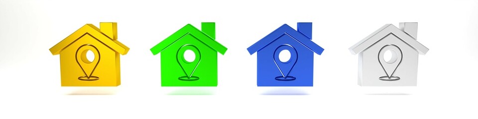 Colorful Map pointer with house icon isolated on white background. Home location marker symbol. Minimalism concept. 3D render illustration