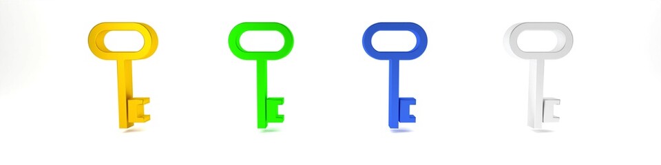 Colorful House key icon isolated on white background. Minimalism concept. 3D render illustration