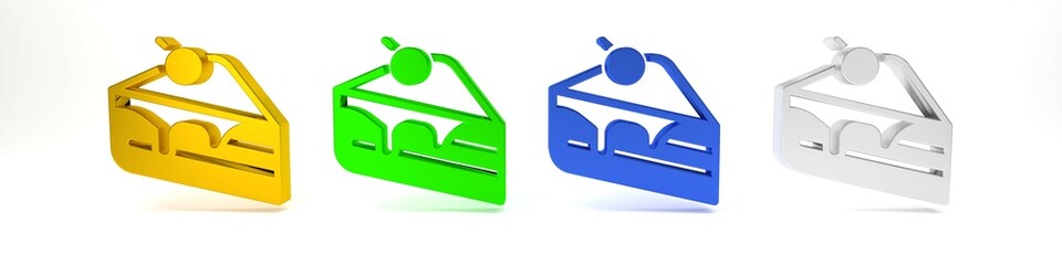 Colorful Piece of cake icon isolated on white background. Happy Birthday. Minimalism concept. 3D render illustration