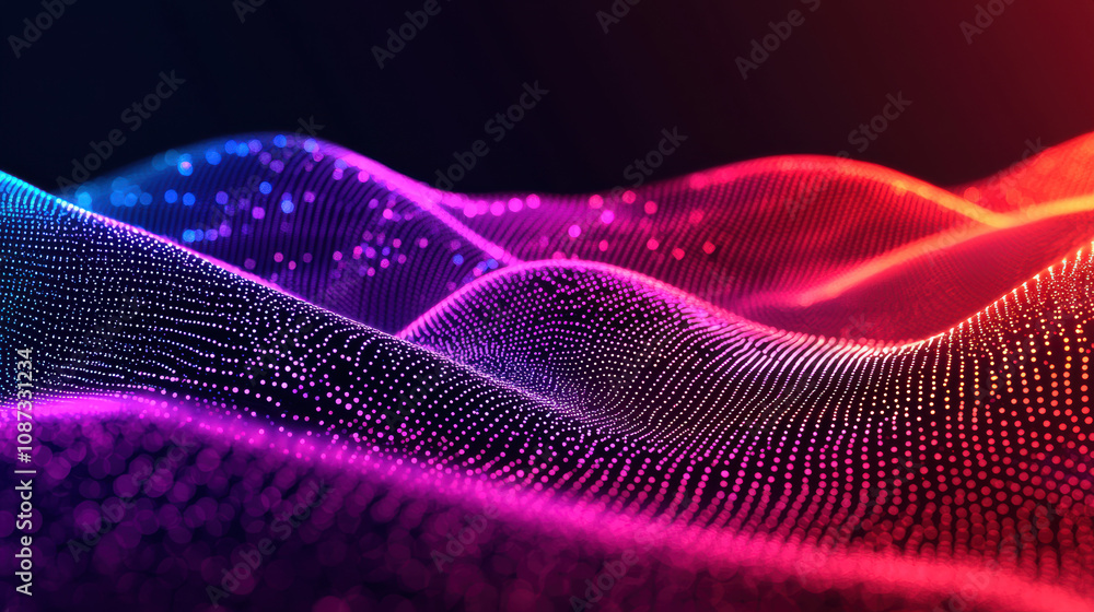 Wall mural abstract wave of colorful dots creating a mesmerizing visual landscape, ideal for technology and cre