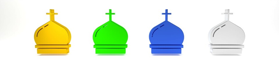 Colorful Christian church tower icon isolated on white background. Religion of church. Minimalism concept. 3D render illustration