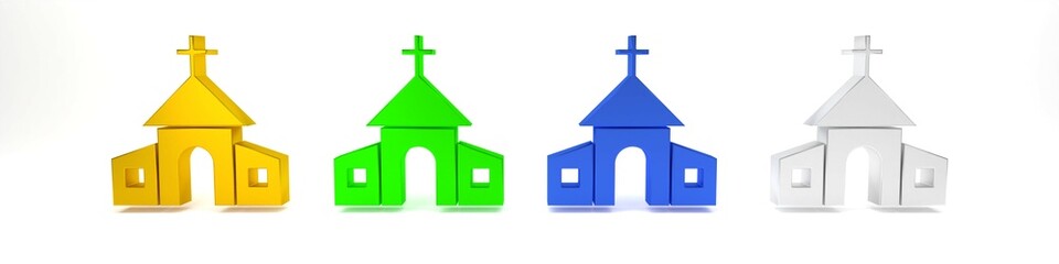 Colorful Church building icon isolated on white background. Christian Church. Religion of church. Minimalism concept. 3D render illustration