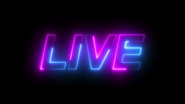 neon text live with black background. Live neon sign motion graphic with alpha channel.