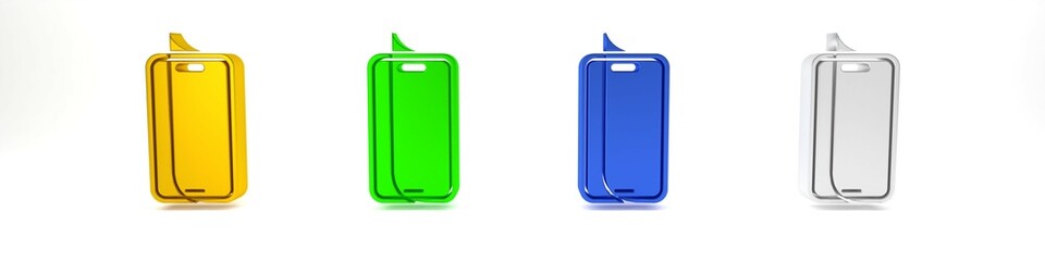 Colorful Glass screen protector for smartphone icon isolated on white background. Protective film for glass. Transparent soft glass for mobile phone. Minimalism concept. 3D render illustration