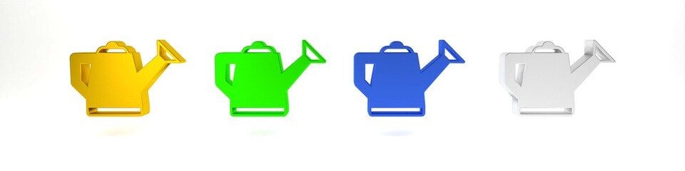 Colorful Watering can icon isolated on white background. Irrigation symbol. Minimalism concept. 3D render illustration