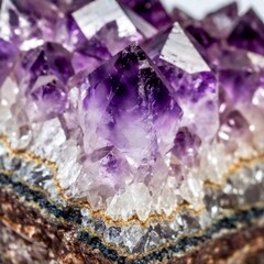 Fototapeta premium Detailed macro of a rough amethyst crystal, showing the fine texture and light reflections.