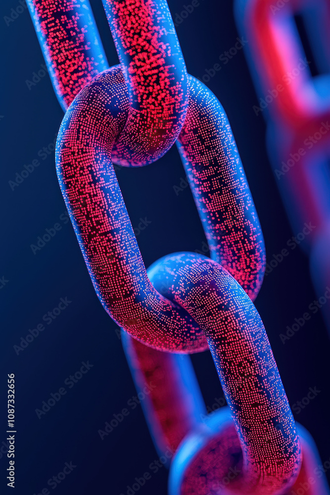 Wall mural close-up of a digital chain link, representing connectivity and data security in a modern, abstract 