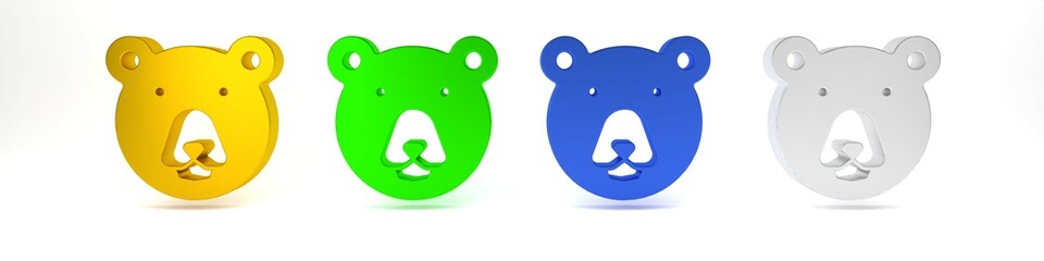 Colorful Bear head icon isolated on white background. Minimalism concept. 3D render illustration