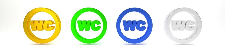 Colorful Toilet icon isolated on white background. WC sign. Washroom. Minimalism concept. 3D render illustration