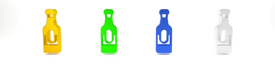 Colorful Wine bottle icon isolated on white background. Minimalism concept. 3D render illustration